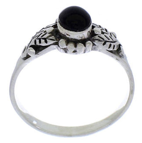 Sterling Silver And Jet Southwest Leaf Ring Size 7-3/4 UX32236